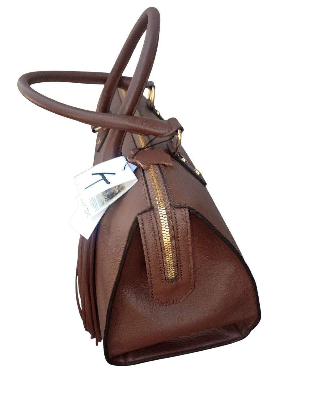 Kelly-Tooke Soho Leather Barrel Tassel Satchel Bag, NWT